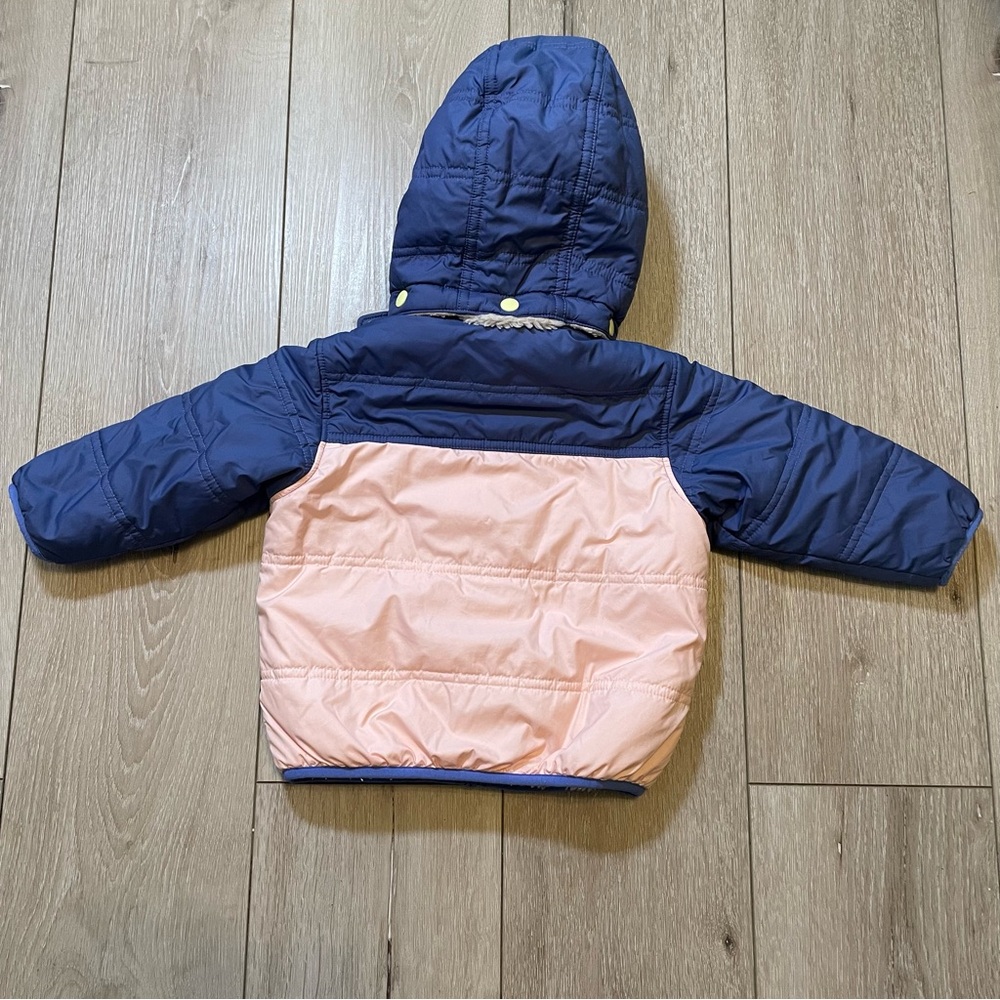 Patagonia Baby Reversible Puff-Ball Jacket - Blue Pink, Sherpa Lined Hooded 12 M - Picture 4 of 10